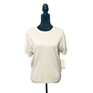 Alfred Dunner Short-Sleeve Cable Knit Sweater - Size Small